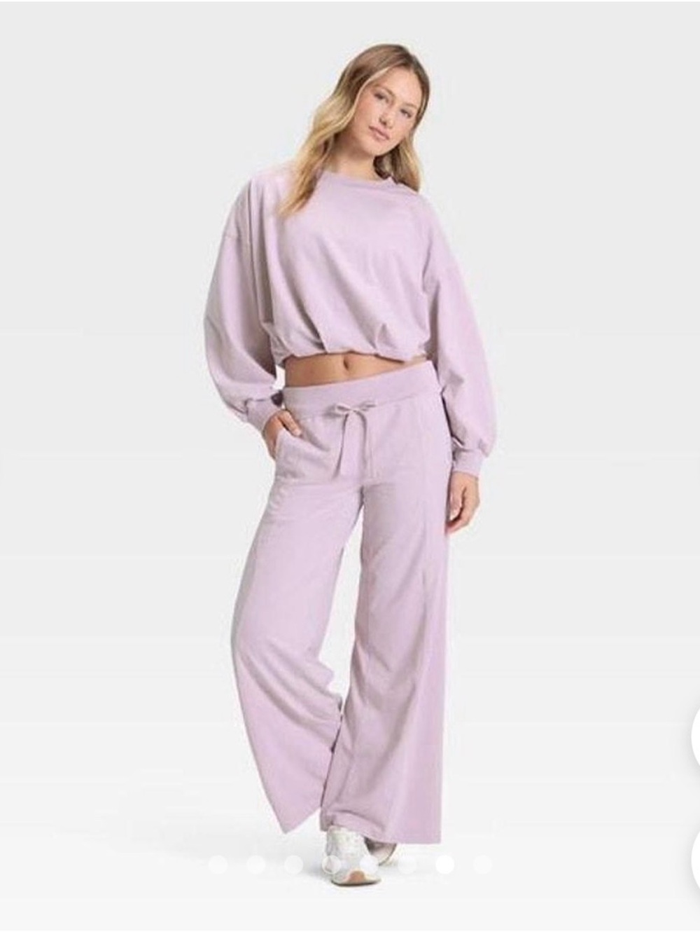 *Set* JoyLab Dusty Lilac Cropped Balloon-Hem Pullover with matching pants